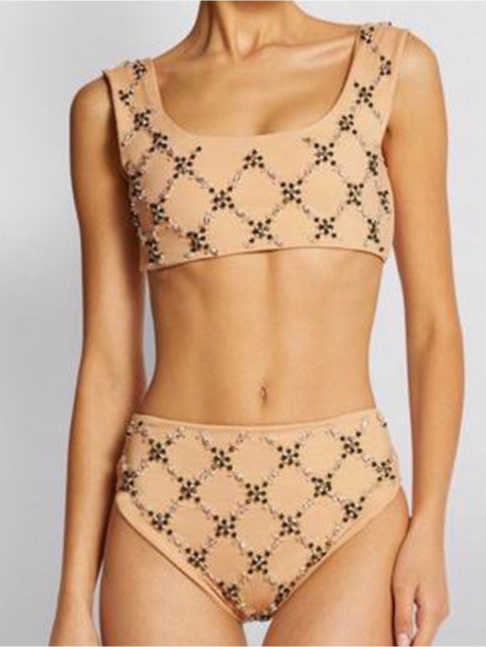 Oceanus Mary Francis Crystal Embellished Bikini Set S Nude Swarovski High Waist